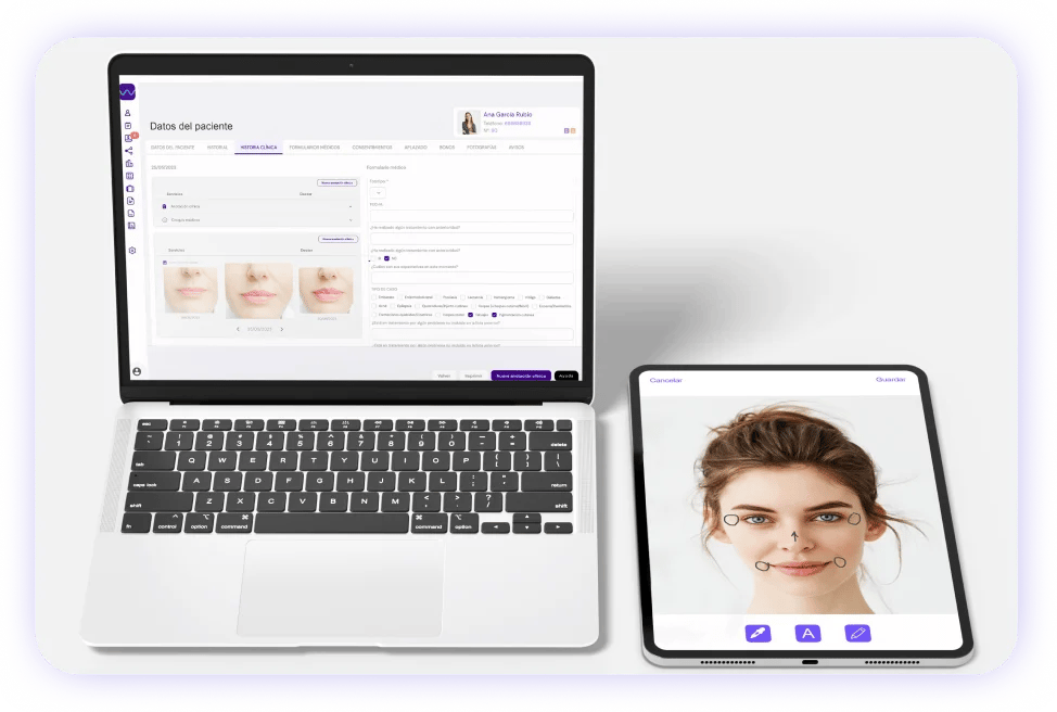 Historia clínica del paciente siempre disponible con flowww gestión de clínicas de medicina estética