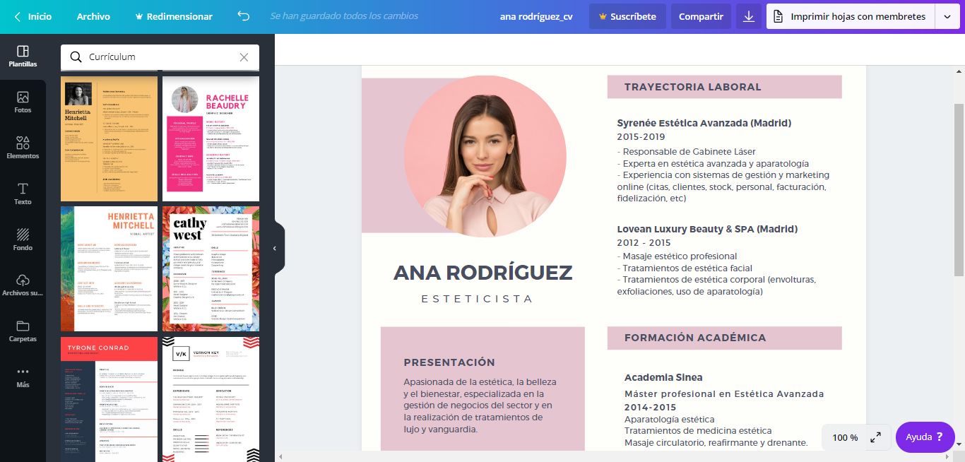 curriculum estetica y belleza
